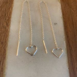 Solid Sterling Silver Heart Earring Dangle Heart Threaders .925